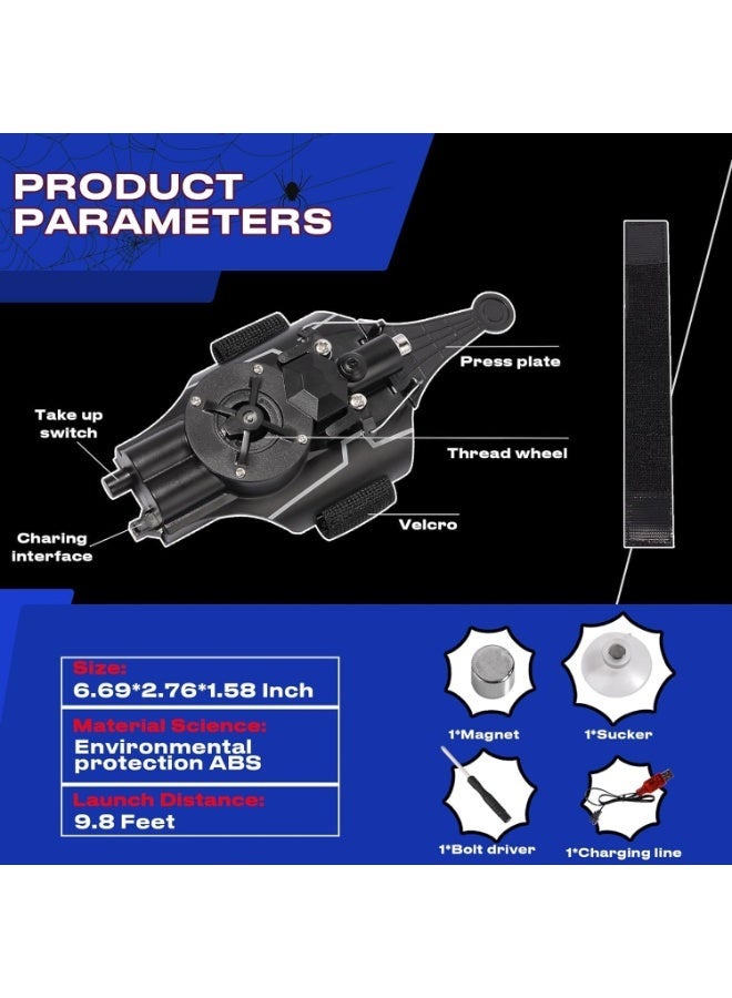 YOUWE7 Upgraded Spider Web Shooters for Kids, Web Launcher String Shooters Toy Real Spider Silk [9.5ft Range], Cool Gadgets for Halloween Kids Superhero Role-Playing, New Evil DarkBlack - Image 3