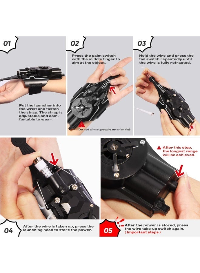 YOUWE7 Upgraded Spider Web Shooters for Kids, Web Launcher String Shooters Toy Real Spider Silk [9.5ft Range], Cool Gadgets for Halloween Kids Superhero Role-Playing, New Evil DarkBlack - Image 2