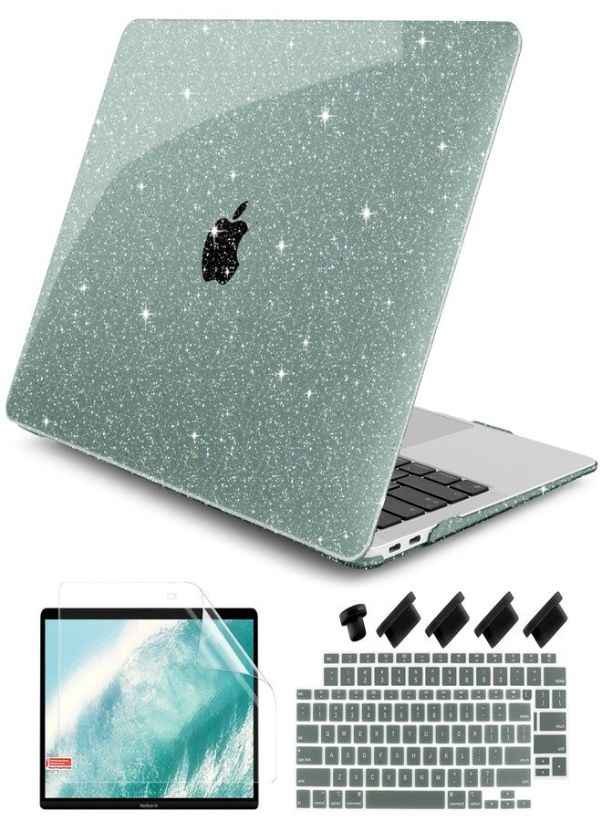 DONGKE for MacBook Air 13 inch Case 2021-2018 Release A2337 M1 A2179 A1932, Bling Plastic Hard Shell Case & Keyboard Cover Only Compatible with MacBook Air 13 inch Retina Fits Touch ID, Sparkly Green - Image 1