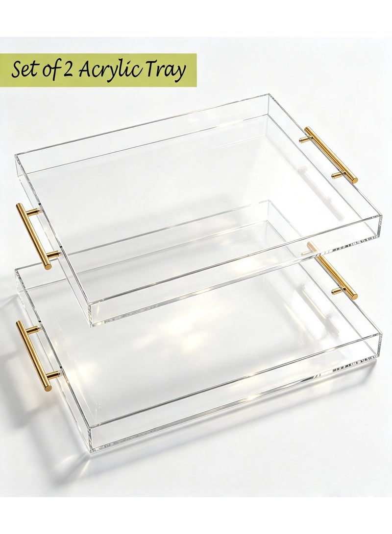 TDAO 2-Packs Clear Acrylic Tray with Gold Handles, 15"x10" Rectangle Acrylic Decorative Tray, Set of 2 Clear Serving Tray with Gold Handles for Food, Tea/Coffee, Fruit Display Makeup Perfume Storage - Image 1