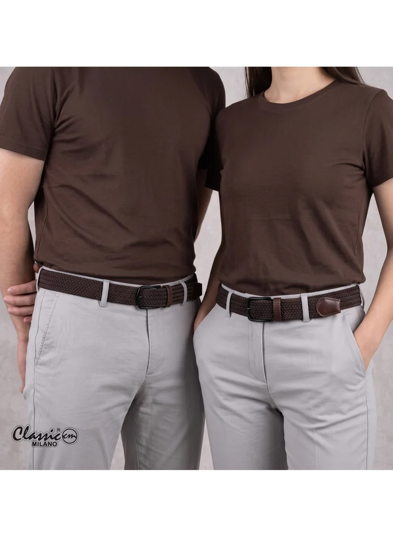 Classic Milano Brown (DWE-317) Classic Milano Braided Cotton Elastic Stretch Belt for Men & Women, Woven Canvas Web Belt with Gift Box, Adjustable Men's Belt | Full Length: 110CM (Free Size - Fits up to the waist of 40 Inches / 100 CM)  | Best Price UAE