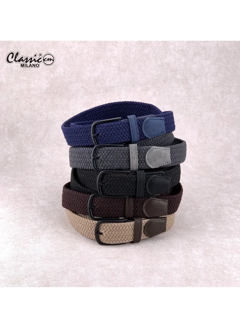 Classic Milano Brown (DWE-317) Classic Milano Braided Cotton Elastic Stretch Belt for Men & Women, Woven Canvas Web Belt with Gift Box, Adjustable Men's Belt | Full Length: 110CM (Free Size - Fits up to the waist of 40 Inches / 100 CM)  | Best Price UAE
