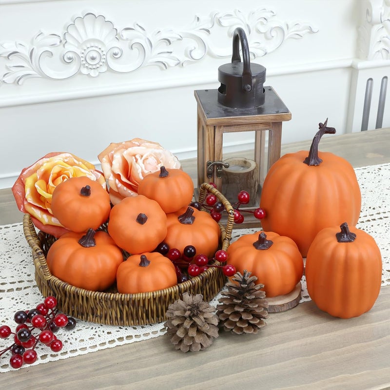 Ghrdopy 9PCS Fall Pumpkin Decor - Plastic Artificial Fake Pumpkins Used for Home Party Outdoor Decor and Thanksgiving Decorations(Orange) - Image 3
