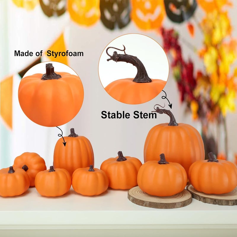 Ghrdopy 9PCS Fall Pumpkin Decor - Plastic Artificial Fake Pumpkins Used for Home Party Outdoor Decor and Thanksgiving Decorations(Orange) - Image 5
