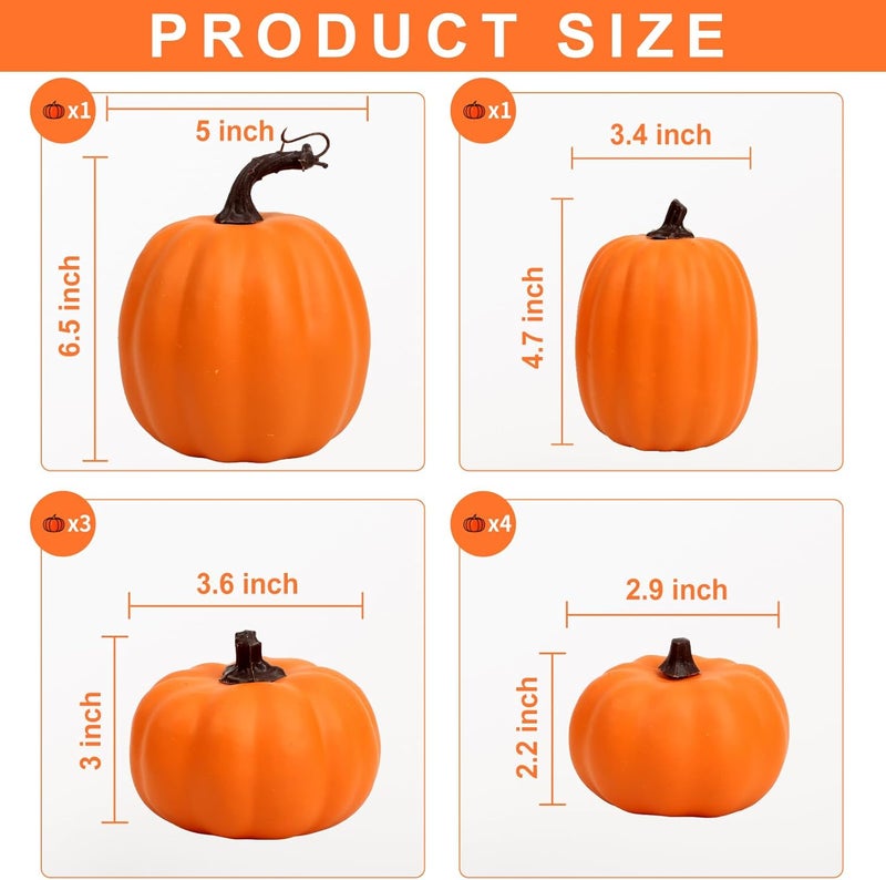 Ghrdopy 9PCS Fall Pumpkin Decor - Plastic Artificial Fake Pumpkins Used for Home Party Outdoor Decor and Thanksgiving Decorations(Orange) - Image 4