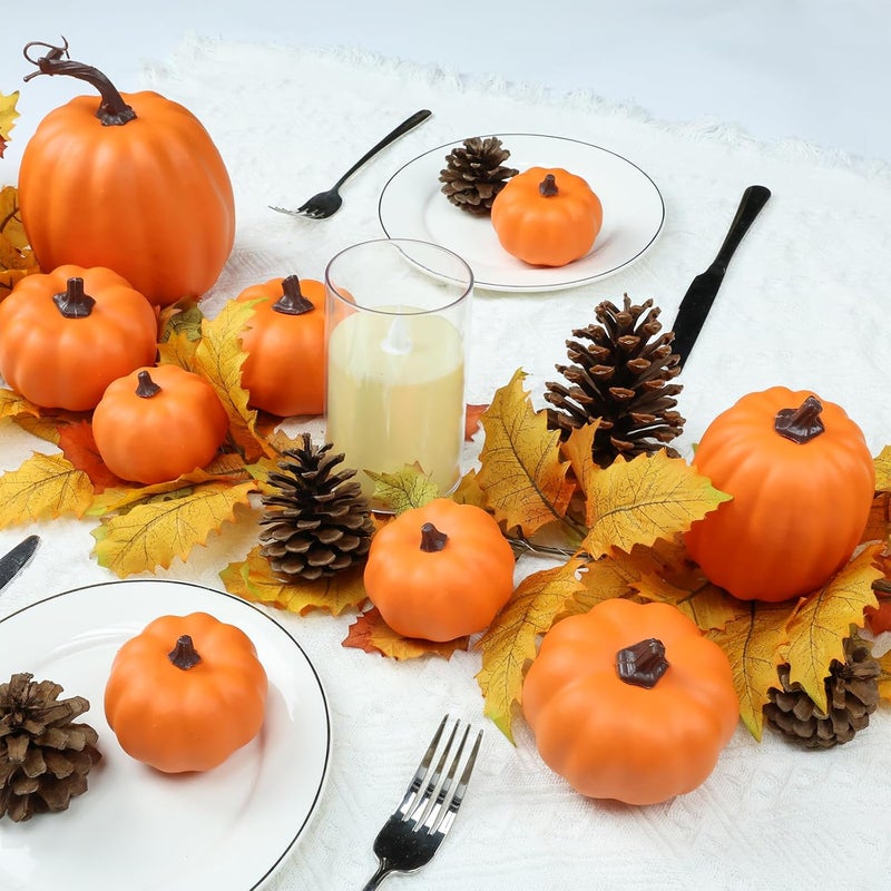Ghrdopy 9PCS Fall Pumpkin Decor - Plastic Artificial Fake Pumpkins Used for Home Party Outdoor Decor and Thanksgiving Decorations(Orange) - Image 2