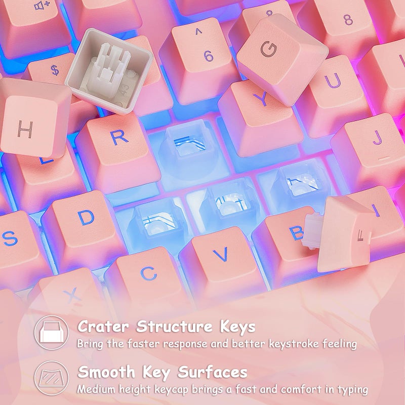 CHONCHOW Light Up Cute Pink Gaming Keyboard, 104 Keys Full Size, Number Pad, 19 Keys Anti-Ghosting, Multimedia Function Keys, 3 Colors LED Backlit, USB Wired Creamy Keyboard for PC, Computer, Desktop, Laptop - Image 5