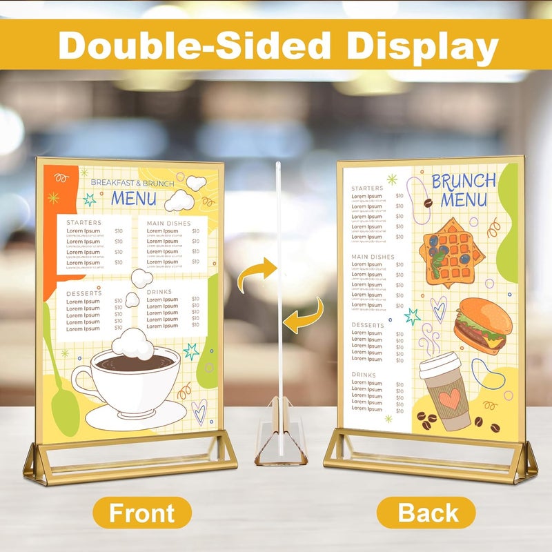 EHWINE 6 Pack 8.5×11 Clear Acrylic Sign Holder with Gold Borders and Vertical Stand, Double Sided Table Menu Holders Picture Frames for Wedding Table Numbers, Restaurant Signs, Photos and Art Display - Image 3