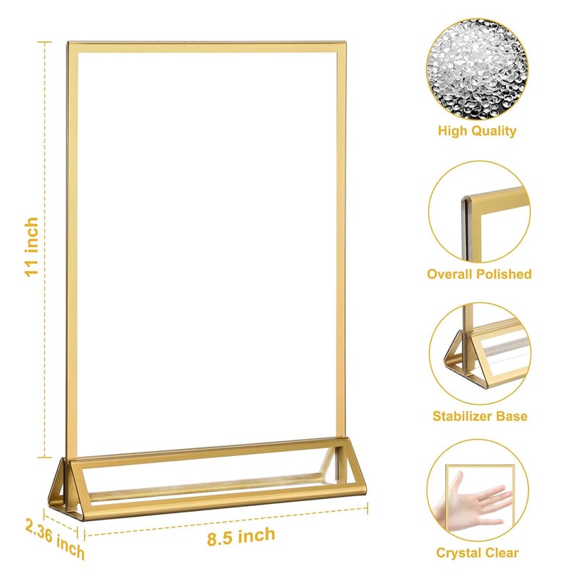 EHWINE 6 Pack 8.5×11 Clear Acrylic Sign Holder with Gold Borders and Vertical Stand, Double Sided Table Menu Holders Picture Frames for Wedding Table Numbers, Restaurant Signs, Photos and Art Display - Image 4