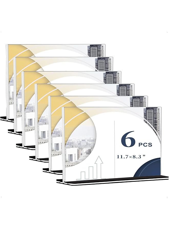 Bolivia's Acrylic Sign Holder A4 6 Pack T Shaped Desktop Display Holder 29.7X21Cm Poster Menu Holder Double Sided Clear Sign Holder Desktop Display Holders For Wedding Restaurant Signs Office - Image 1