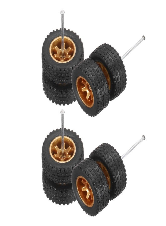 MECCANIXITY 4 Set 1/64 Wheels and Tires Set, Off-road Vehicles Real Riders Rims Includes Axles for RC Diecast Car DIY Model, Gold Rims - Image 1