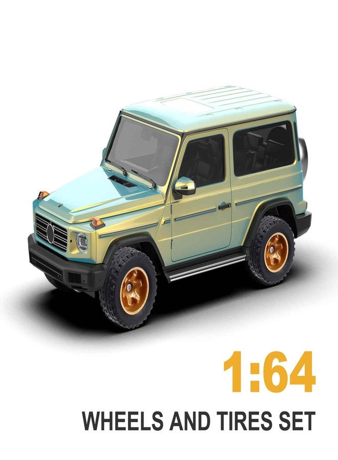 MECCANIXITY 4 Set 1/64 Wheels and Tires Set, Off-road Vehicles Real Riders Rims Includes Axles for RC Diecast Car DIY Model, Gold Rims - Image 5