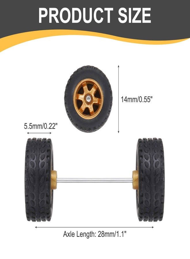 MECCANIXITY 4 Set 1/64 Wheels and Tires Set, Off-road Vehicles Real Riders Rims Includes Axles for RC Diecast Car DIY Model, Gold Rims - Image 2