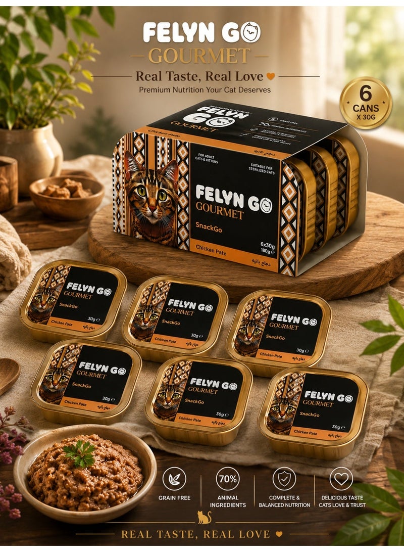Felyn GO Chicken Pâté for Adult Cats & Kittens – 6 Pack Wet Cat Food – Grain Free Premium Chicken Pâté – Complete & Balanced Nutrition (30g × 6) - Image 1