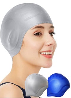 GNAFOTU 2 Pcs Swim Caps Ear Protection,3D Swimming Cap for Women Men Cap Waterproof Fits Long Hair & Short,Adult Swim Cap Youth Lightweight Bathing Caps for Women Men  - Image 1