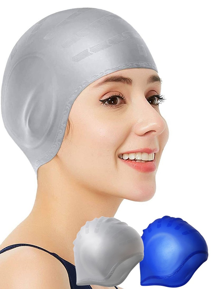 GNAFOTU 2 Pcs Swim Caps Ear Protection,3D Swimming Cap for Women Men Cap Waterproof Fits Long Hair & Short,Adult Swim Cap Youth Lightweight Bathing Caps for Women Men  - Image 1