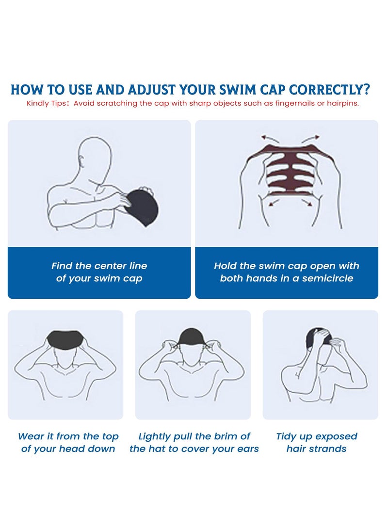 GNAFOTU 2 Pcs Swim Caps Ear Protection,3D Swimming Cap for Women Men Cap Waterproof Fits Long Hair & Short,Adult Swim Cap Youth Lightweight Bathing Caps for Women Men  - Image 3
