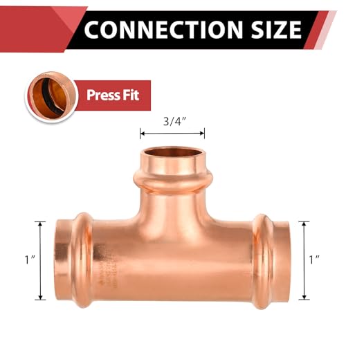 EFIELD Pack of 5 EFIELD 1 x 1 x 34 Copper Press Fit Tee Copper Fitting For Copper Tube Connection LBP DesignPRESS010 - Image 3
