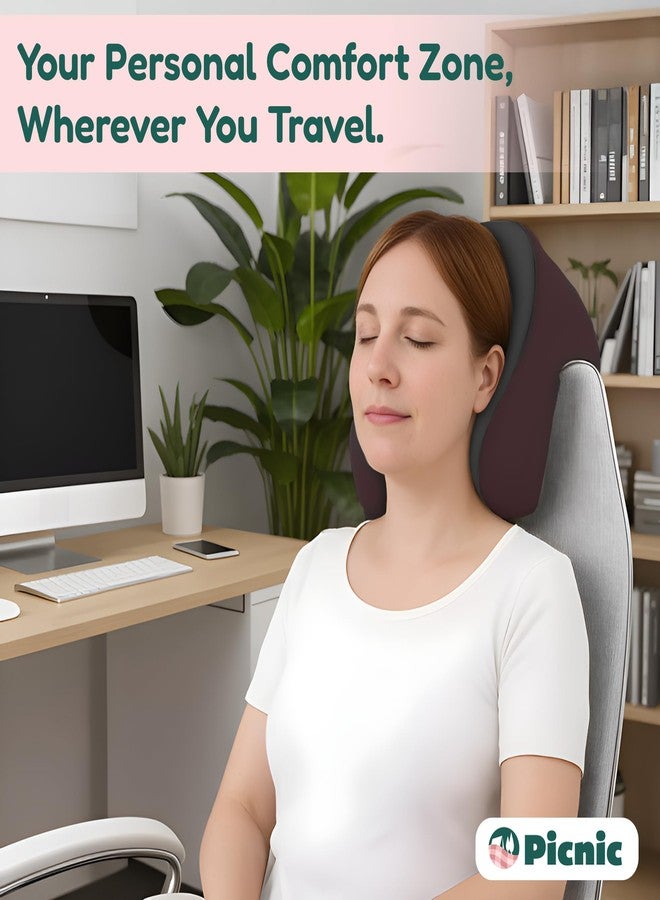Picnic Neck Pillow for Traveling | 100% Pure Memory Foam Travel Pillow for Airplanes, Car & Office | Ergonomic Support with Adjustable Clasp, Eye Mask & Compact Travel Bag | Perfect for Relaxation - Image 4