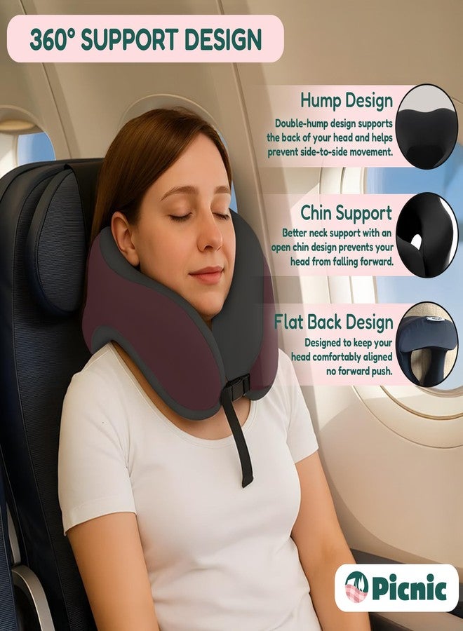 Picnic Neck Pillow for Traveling | 100% Pure Memory Foam Travel Pillow for Airplanes, Car & Office | Ergonomic Support with Adjustable Clasp, Eye Mask & Compact Travel Bag | Perfect for Relaxation - Image 3