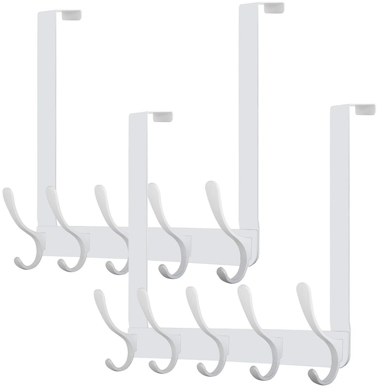 WEBI Over The Door Hook 5 Coat HooksOver The Door Towel RackDoor Hanger Coat Rack Towel Hanger for Hanging CoatsClothesBathroomWhite2 Packs