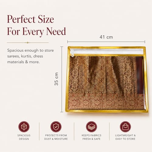 FabPax Premium Saree Cover for Storage & Travel, Transparent Non-Woven Saree Bag with Zipper, Dustproof Wardrobe Organizer for Silk, Designer & Wedding Sarees (36x42 cm) (Golden, Set of 50) - Image 5