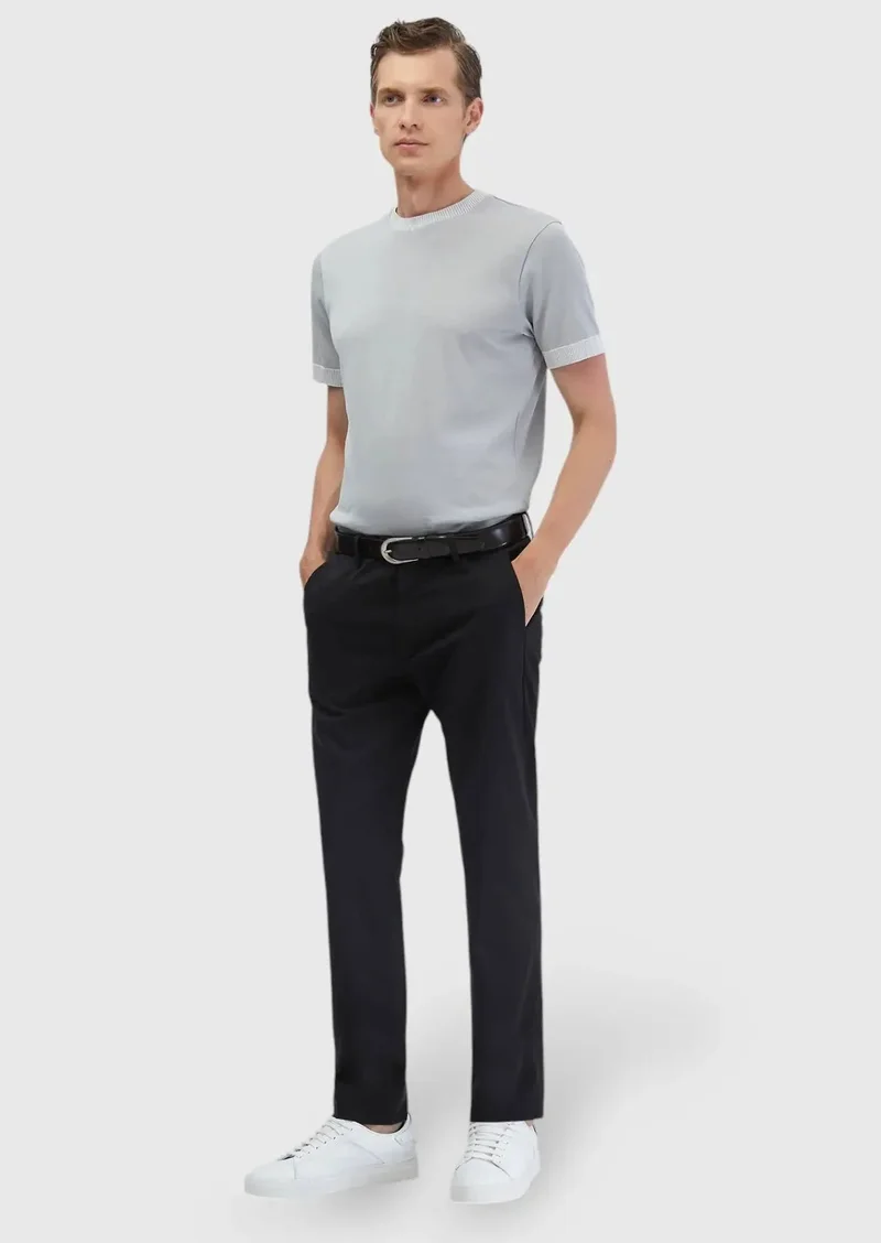 RAMSEY Black Weaving Regular Fit Casual Trousers