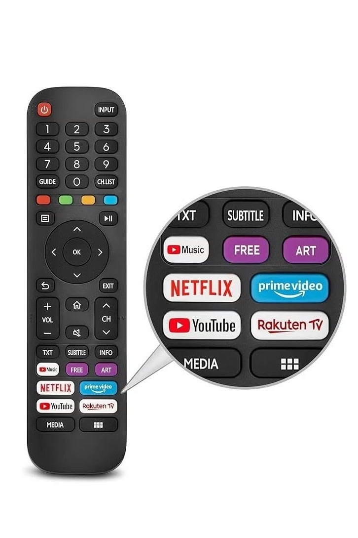 ELTRAZONE New Universal Replacement Remote Control for Hisense VIDAA TV EN2G30H/EN2A30 – Upgraded Model with Netflix, Prime Video, YouTube & Rakuten TV Shortcut Buttons – Compatible with Hisense Smart TVs – Easy Setup & Reliable Infrared Signal - Image 2