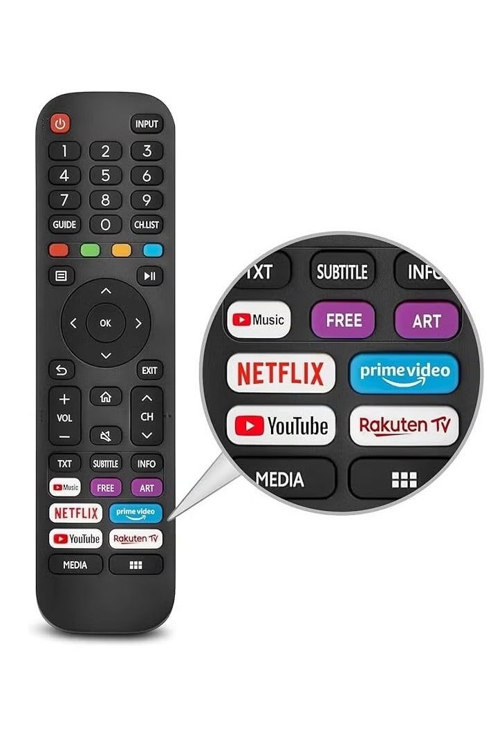ELTRAZONE New Universal Replacement Remote Control for Hisense VIDAA TV EN2G30H/EN2A30 – Upgraded Model with Netflix, Prime Video, YouTube & Rakuten TV Shortcut Buttons – Compatible with Hisense Smart TVs – Easy Setup & Reliable Infrared Signal - Image 3
