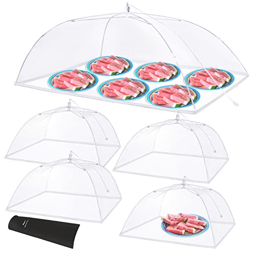 Anpro Food Covers for Outdoors - 1 Extra Large (40"x25") + 4 Large (17"x17") Pop-Up Mesh Food Tents, Collapsible Reusable Bug-Proof Nets for Picnics, BBQs & Camping, Stainless Steel Frame - Image 1