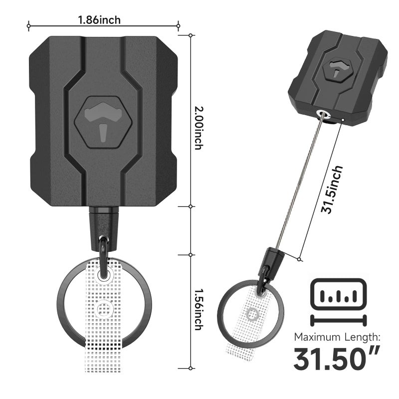 Vyncs Retractable Keychain Badge Holder with Belt Clip, Heavy Duty Carabiner ID Badge Clip Reel, 32â€ Steel Retractable Cord, 10 oz Reboundï¼Œ2 Pack Key Back - Image 4