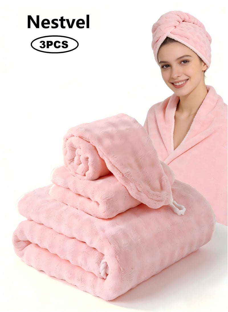 Nestvel Bath Towel Large( 90*170CM ),Bath Towel Set -3PCS Includes ( 90*170CM )Bath Towel,(35*75CM) Hand Towel,(25*65CM) Hair Towel,Quick Dry Highly Absorbent Thick Bathroom Soft Hotel Towels for Bath And Spa,Bathroom Towels Set is Soft and Gentle,Highly Absorbent,Pink,Bath Towel 90*170CM,Bath Towel for Women,Bath Towel for Ladies - Image 1