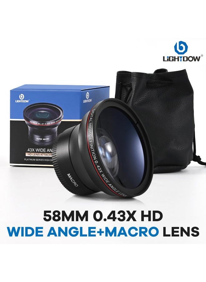 Lightdow - Lightdow 58MM 0.43x High-Definition Wide Angle + Macro Lens Attachment for Canon EOS Cameras - Enhance Your Photography Creativity (φ58mm) - Image 1