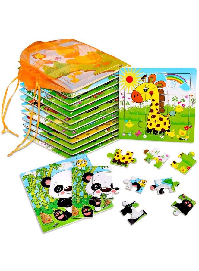 SANNIX 12 Pack Jigsaw Puzzles For Toddlers Wooden Animals Jigsaw Puzzles 9 Pcs With 12 Organize Bags For Kids Ages 2 3 4 5 Preschool Educational Puzzles Learning Travel Toys For Boys And Girls  - Image 2