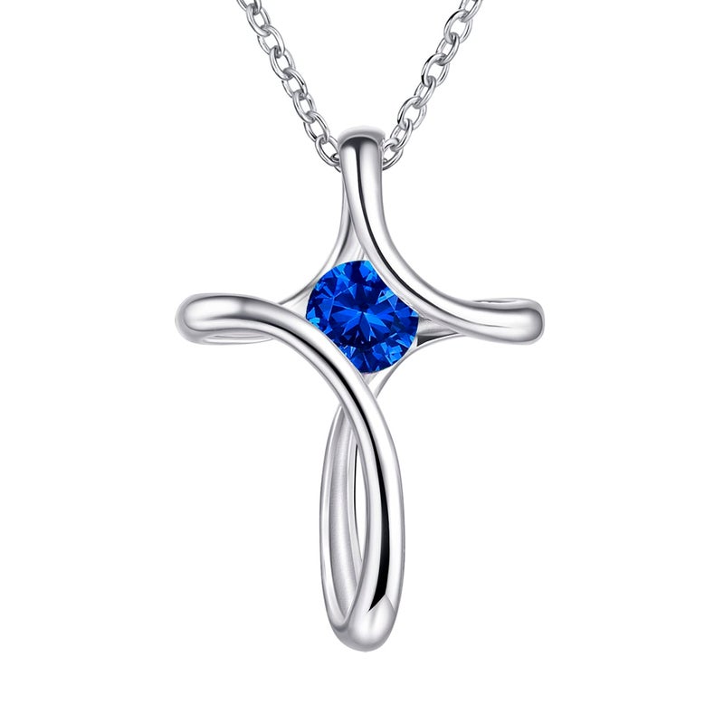 NINAMAID Cross Necklace for Women 925 Sterling Silver Birthstone Necklaces for Women Diamond Birthstone Jewelry Birthday Gifts for Women - Image 1