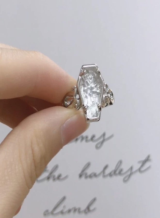 OIDIMS خاتم مفتوح على شكل نعش مزين بزهرة وردة، بتصميم بانك قوطي مستوحى من مصاصي الدماء، مناسب للنساء والفتيات والرجال، قابل للتعديل والتمديد، خاتم أنيق وعصري مناسب للهالوين والأزياء التنكرية، هدية مجوهرات رائعة لعيد الميلاد...، مصنوع من المعدن، جديد - Image 4