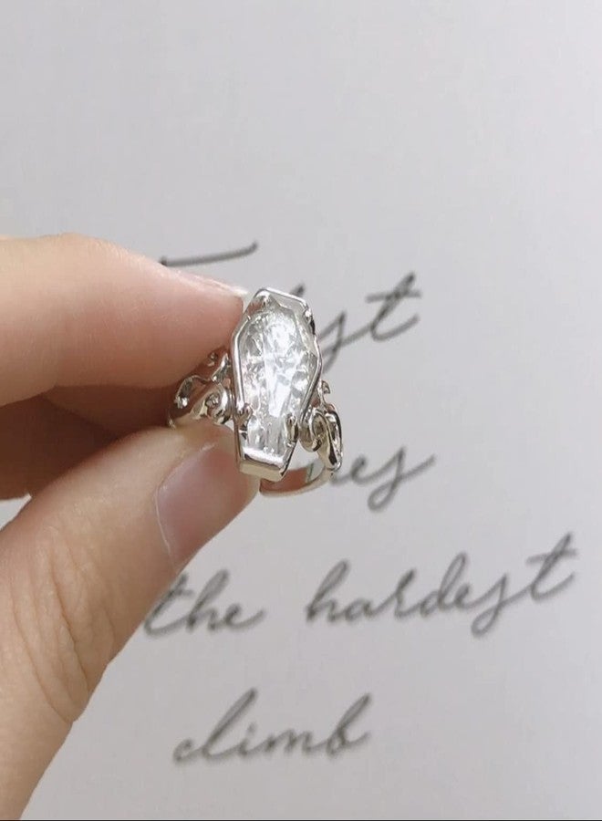 OIDIMS خاتم مفتوح على شكل نعش مزين بزهرة وردة، بتصميم بانك قوطي مستوحى من مصاصي الدماء، مناسب للنساء والفتيات والرجال، قابل للتعديل والتمديد، خاتم أنيق وعصري مناسب للهالوين والأزياء التنكرية، هدية مجوهرات رائعة لعيد الميلاد...، مصنوع من المعدن، جديد - Image 5