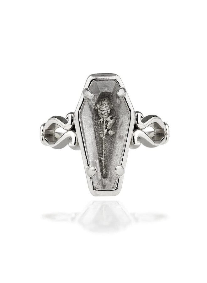 OIDIMS خاتم مفتوح على شكل نعش مزين بزهرة وردة، بتصميم بانك قوطي مستوحى من مصاصي الدماء، مناسب للنساء والفتيات والرجال، قابل للتعديل والتمديد، خاتم أنيق وعصري مناسب للهالوين والأزياء التنكرية، هدية مجوهرات رائعة لعيد الميلاد...، مصنوع من المعدن، جديد - Image 1