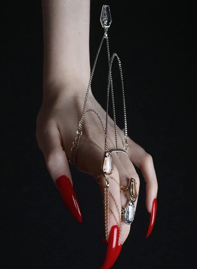 OIDIMS خاتم مفتوح على شكل نعش مزين بزهرة وردة، بتصميم بانك قوطي مستوحى من مصاصي الدماء، مناسب للنساء والفتيات والرجال، قابل للتعديل والتمديد، خاتم أنيق وعصري مناسب للهالوين والأزياء التنكرية، هدية مجوهرات رائعة لعيد الميلاد...، مصنوع من المعدن، جديد - Image 2