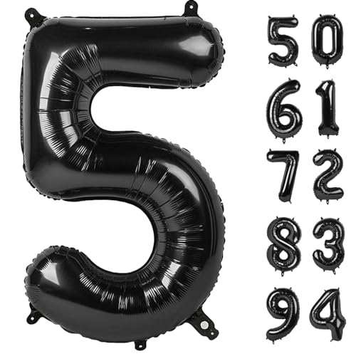 IWERP 5 Number Balloon 40 Inch Black Party Supplies 5th Birthday Balloons Decorations - Image 1