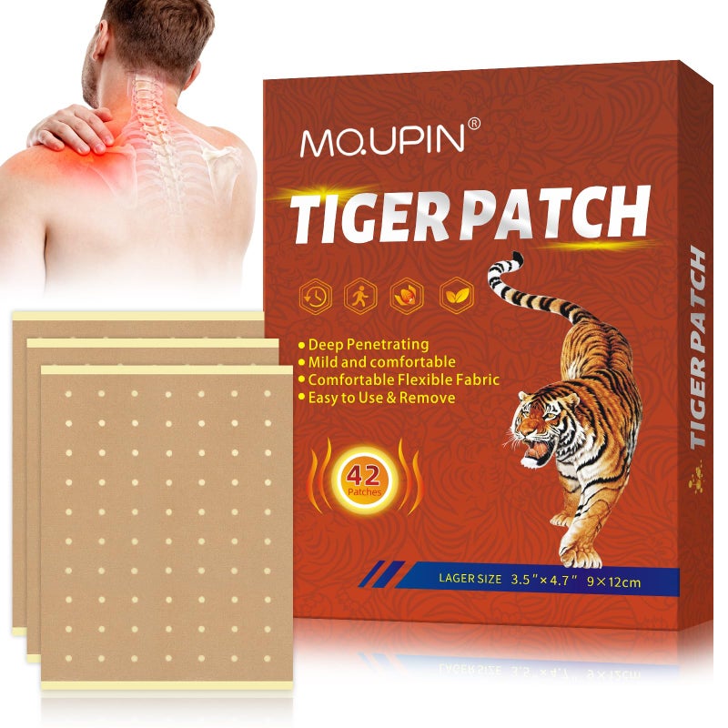MQUPIN 42PCS Tiger Patch, 4.7''x3.5'' Larger Size Chinese Tiger Back Heat Patches Ultra Strength for Muscle Joint of Knee Shoulder and Neck - Image 1