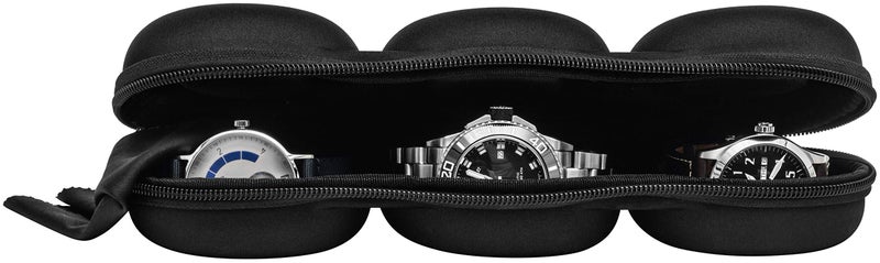 WATCHPOD Triple Watch Travel Case Storage Organizer For 3 Watches | Tough Portable Protection w/Zipper Fits All Wristwatches & Smart Watches Up To 50mm (Black) - Image 4