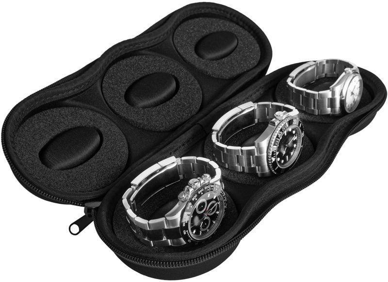 WATCHPOD Triple Watch Travel Case Storage Organizer For 3 Watches | Tough Portable Protection w/Zipper Fits All Wristwatches & Smart Watches Up To 50mm (Black) - Image 2