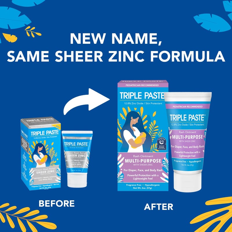 Triple Paste مرهم ثلاثي الاستخدامات لعلاج بشرة الأطفال، أنبوب 2 أونصة، كريم طفح الحفاض وواقٍ للبشرة لليدين والوجه والجزء السفلي، يعالج، يهدئ ويمنع مع أكسيد الزنك (قد يختلف التعبئة) - Image 2