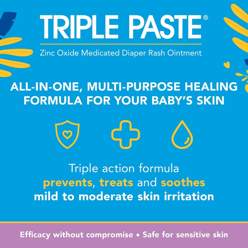 Triple Paste مرهم ثلاثي الاستخدامات لعلاج بشرة الأطفال، أنبوب 2 أونصة، كريم طفح الحفاض وواقٍ للبشرة لليدين والوجه والجزء السفلي، يعالج، يهدئ ويمنع مع أكسيد الزنك (قد يختلف التعبئة) - Image 3