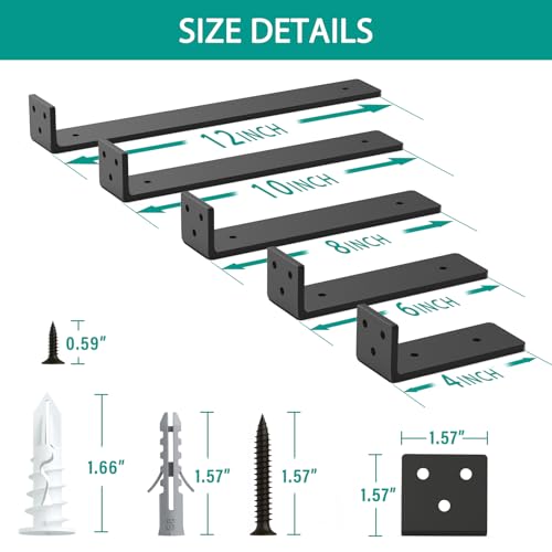 Goovilla Heavy Duty Floating Shelf Brackets 12 Inch for 2×4” Wood Stud, 4 Pack L Brackets for Shelves or Shelving, Black Coated Metal Shelf Hardware with 160 lb. Load Capacity and Easy Installation - Image 4