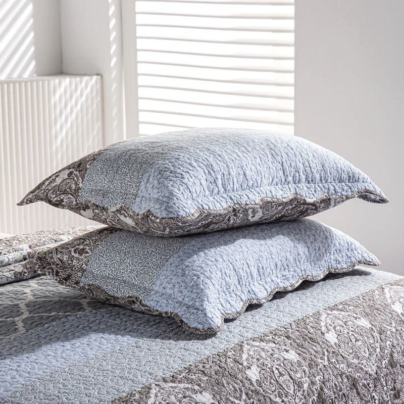 YAYIDAY Quilts Queen Size Patchwork Bedspread Set - 100% Cotton Reversible Breathable Grey Quilted Quilt with Pillow Shams Fit All Seasons - Image 4