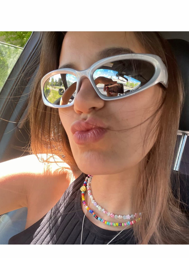 Wrap Around Sports Sunglasses for Men and Women, Fashion Oval Thick Frame Sun Glasses, Stylish Sports Wrap Shades - Image 4