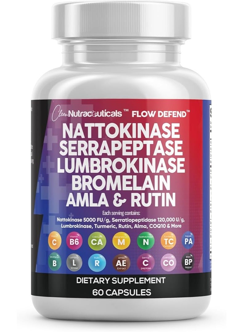 Clean Nutraceuticals lean Nutraceuticals Nattokinase 5000 FU Serrapeptase 120000 SPU Lumbrokinase Enzyme Supplement with Bromelain Papain Papaya Enzymes Rutin - Image 1