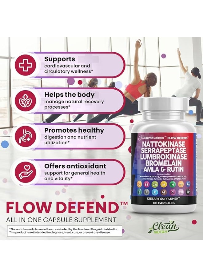 Clean Nutraceuticals lean Nutraceuticals Nattokinase 5000 FU Serrapeptase 120000 SPU Lumbrokinase Enzyme Supplement with Bromelain Papain Papaya Enzymes Rutin - Image 2